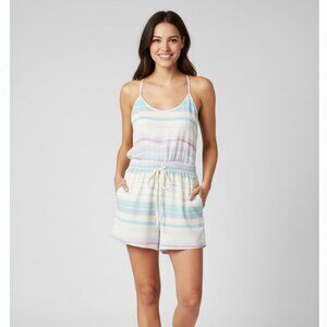 Aritzia Wilfred Peri Romper Pastel Stripe Silk Criss Cross Back Jumpsuit XS